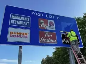 DOT Highway sign install interstate logo signs / specific service signs.