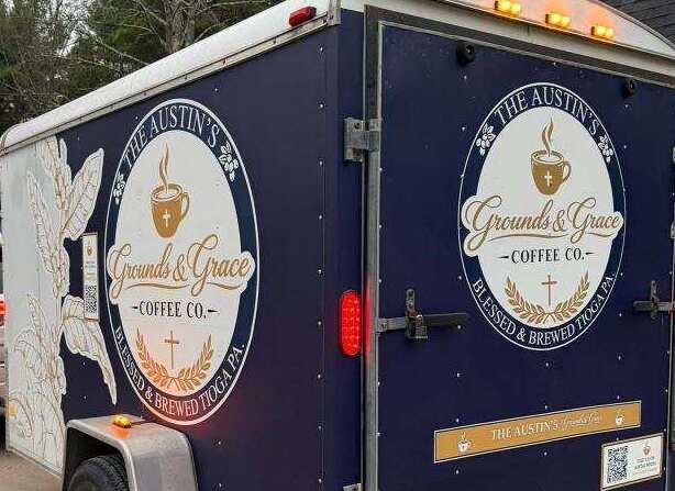 Grounds and Grace Coffee Co. Trailer graphics, designed and installed by Elmira Signs. look us up online at elmirasigns.com #elmira #signs #graphics #fleetgraphics #horseheads #corning #ithaca #bigflats #elmiraheights